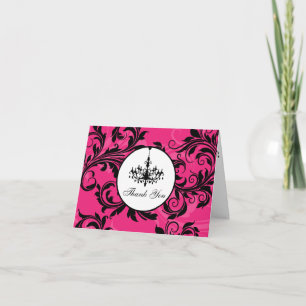 Pink Black White Chandelier Thank You Note Card 2