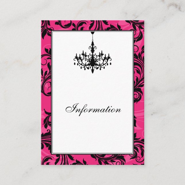 Pink Black White Chandelier Wedding Enclosure Card (Front)