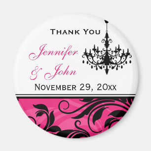 Pink Black White Chandelier Wedding Favour Magnet