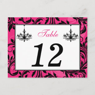 Pink Black White Chandeliers, Scrolls Table Number Postcard