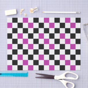 Pink Black White Checkered Pattern Design  Tissue Paper