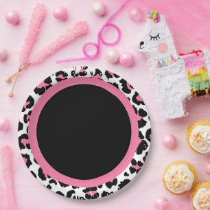 Pink Black & White Cheetah Print Paper Plate