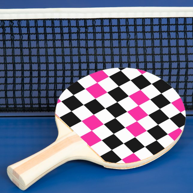 Pink Black White Chequered Pattern Design  Ping Pong Paddle (Insitu)