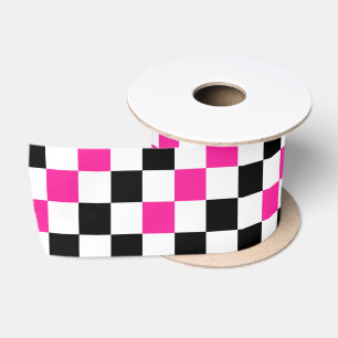 Pink Black White Chequered Pattern Design Satin Ribbon