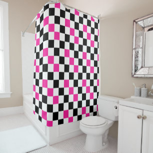 Pink Black White Chequered Pattern Design  Shower Curtain