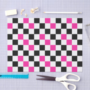 Pink Black White Chequered Pattern Design Tissue Paper
