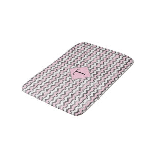 Pink, Black & White Chevron, Custom Monogram Bath Mat