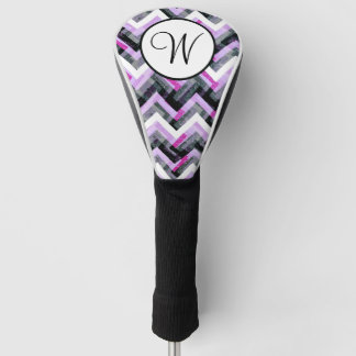Pink Black White Chevron Textured Monogram Golf Head Cover