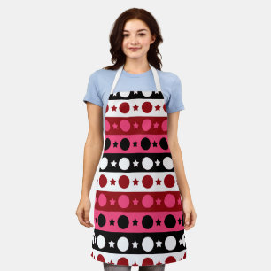 Pink Black White Circle Stars Stripes Design Apron