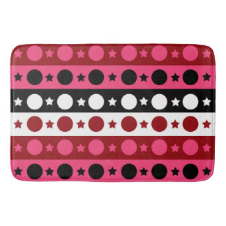 Pink Black White Circle Stars Stripes Design Bath Mat