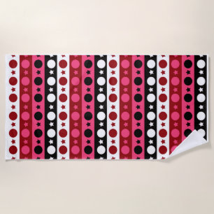 Pink Black White Circle Stars Stripes Design  Beach Towel