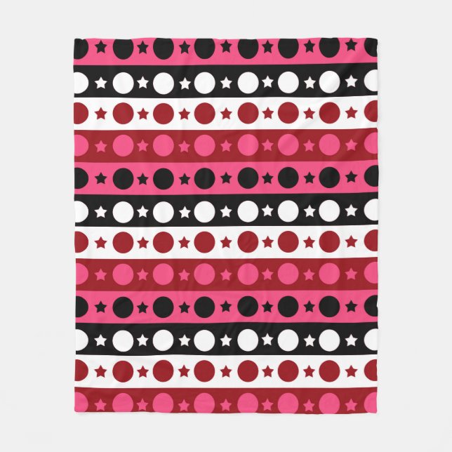 Pink Black White Circle Stars Stripes Design  Fleece Blanket (Front)