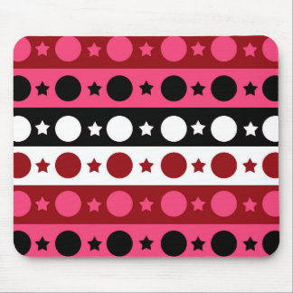 Pink Black White Circle Stars Stripes Design  Mouse Mat