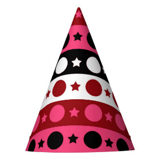 Pink Black White Circle Stars Stripes Design  Party Hat
