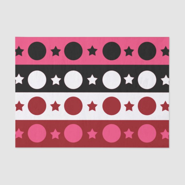 Pink Black White Circle Stars Stripes Design  Tissue Paper (Front)