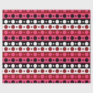 Pink Black White Circle Stars Stripes Design  Wrapping Paper