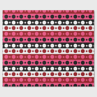 Pink Black White Circle Stars Stripes Design Wrapping Paper