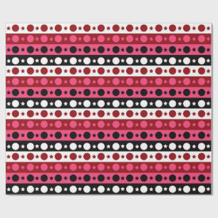 Pink Black White Circle Stars Stripes Design Wrapping Paper