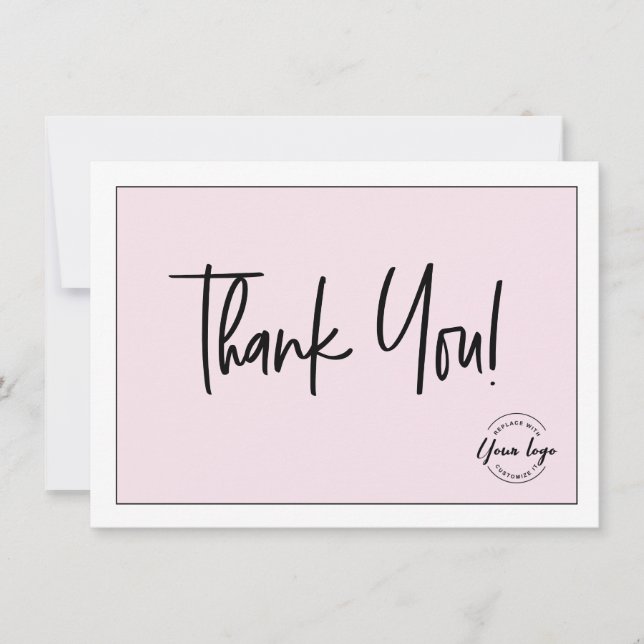 Pink Black White Company Logo Social Thank You  Card (Front)