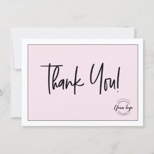 Pink Black White Company Logo Social Thank You Card