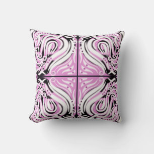 Pink Black White Curly Abstract Pattern Cushion