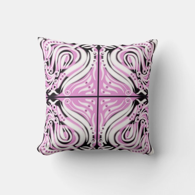 Pink Black White Curly Abstract Pattern  Cushion (Front)