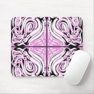 Pink Black White Curvy Abstract Pattern  Mouse Mat
