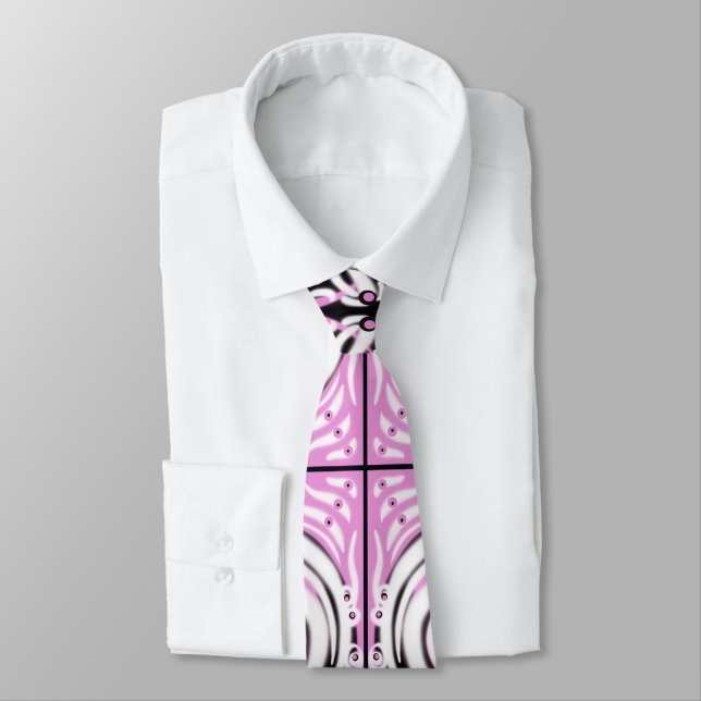 Pink Black White Curvy Abstract Pattern  Tie (Tied)