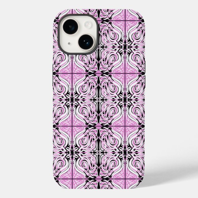 Pink Black White Curvy Abstract Repeat Pattern  Case-Mate iPhone Case (Back)