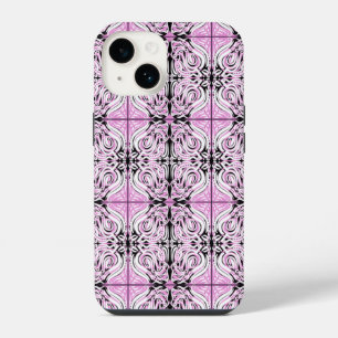 Pink Black White Curvy Abstract Repeat Pattern iPhone 14 Case