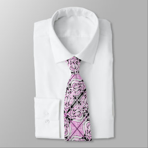 Pink Black White Curvy Abstract Repeat Pattern  Tie