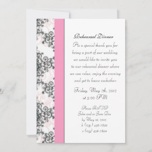 Pink Black White Damask Rehearsal Dinner Invitation