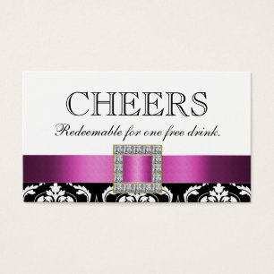 Pink Black White Damask Wedding Bar Drink Voucher