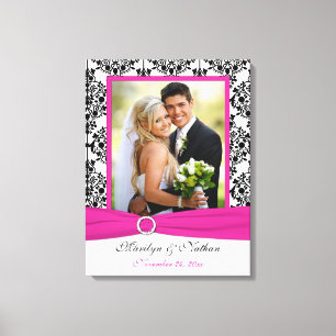 Pink, Black, White Damask Wedding Canvas