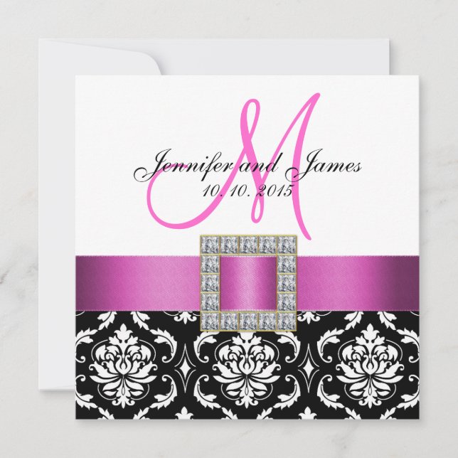 Pink Black White Damask Wedding Invitation (Front)