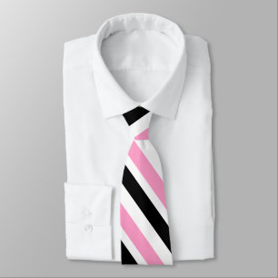 Pink Black White Diagonal Stripes Tie