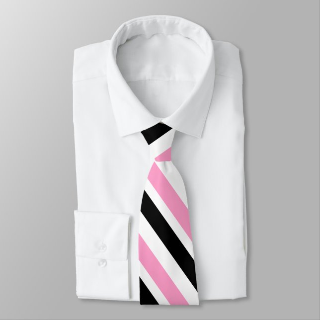 Pink Black White Diagonal Stripes  Tie (Tied)