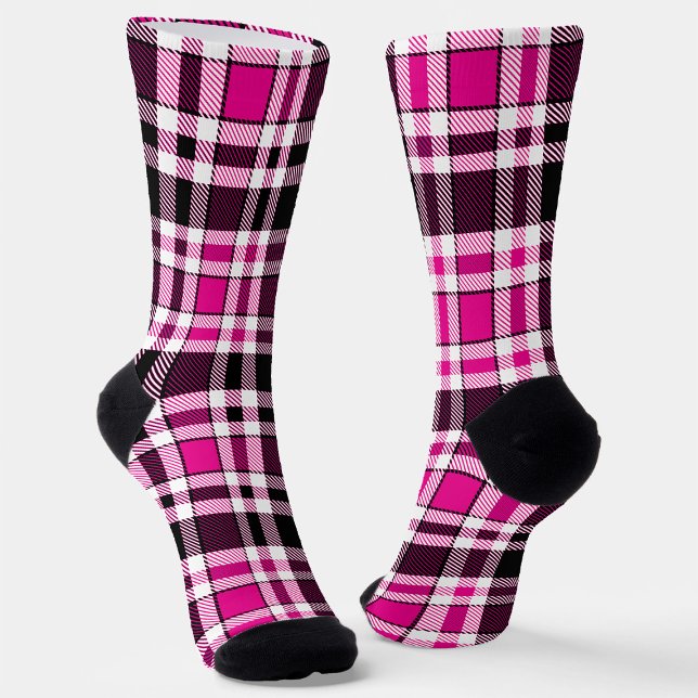 Pink Black White Flannel Tartan Pattern Design  Socks (Creator Uploaded)