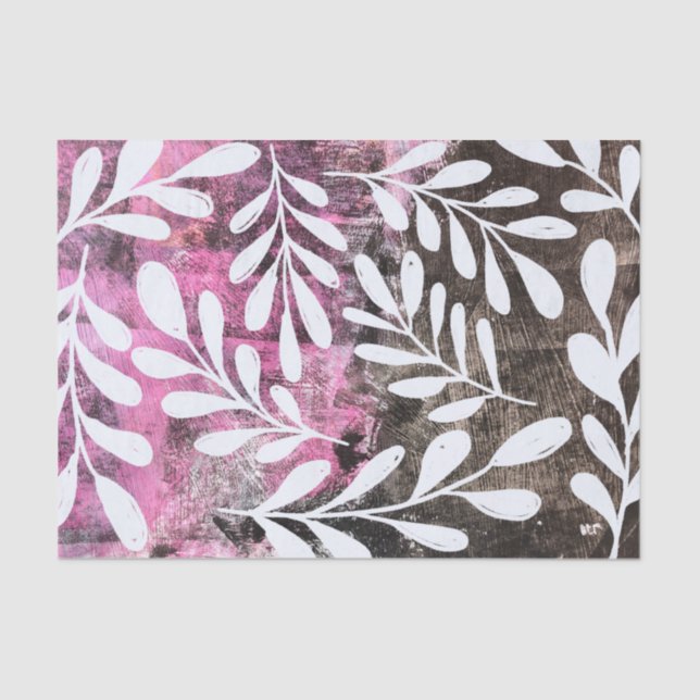 Pink Black White Floral Abstract Art Decoupage Tissue Paper (Front)