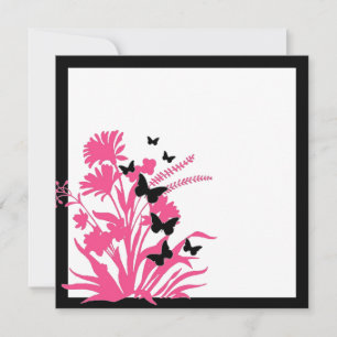 Pink black white floral butterfly wedding invites