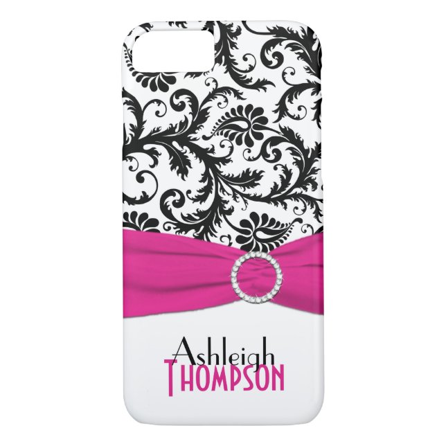 Pink, Black, White Floral Damask iPhone 7 Case (Back)