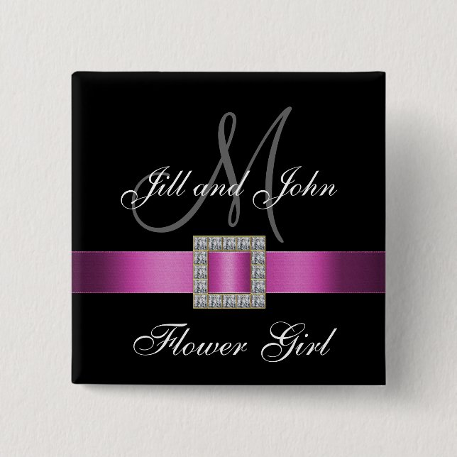 Pink, Black, White Flower Girl Pin (Front)