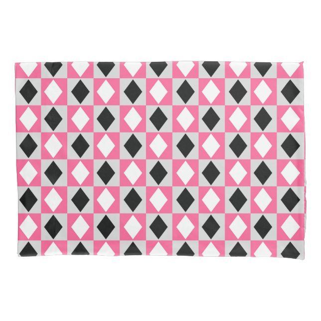 Pink Black White Geometric Rhombus Diamond Pillowcase (Front)