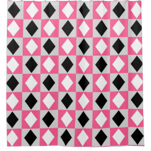 Pink Black White Geometric Rhombus Diamond Shower Curtain