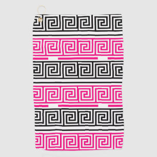 Pink Black White Greek Key Fret Pattern Design  Golf Towel