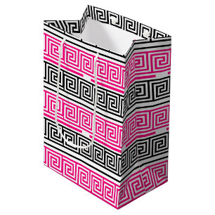 Pink Black White Greek Key Fret Pattern Design  Medium Gift Bag