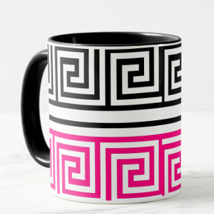 Pink Black White Greek Key Fret Pattern Design  Mug