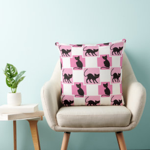 PINK BLACK & WHITE HALLOWEEN BLACK CATS CUSHION
