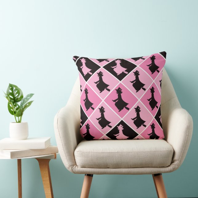 PINK BLACK & WHITE HALLOWEEN WITCHES CUSHION (Chair)