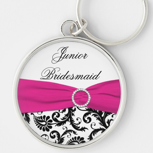 Pink, Black, White Junior Bridesmaid Keychain (Front)